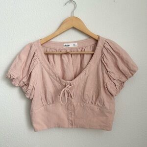 Elodie Cropped Puff Sleeve Baby Pink Blouse - Medium